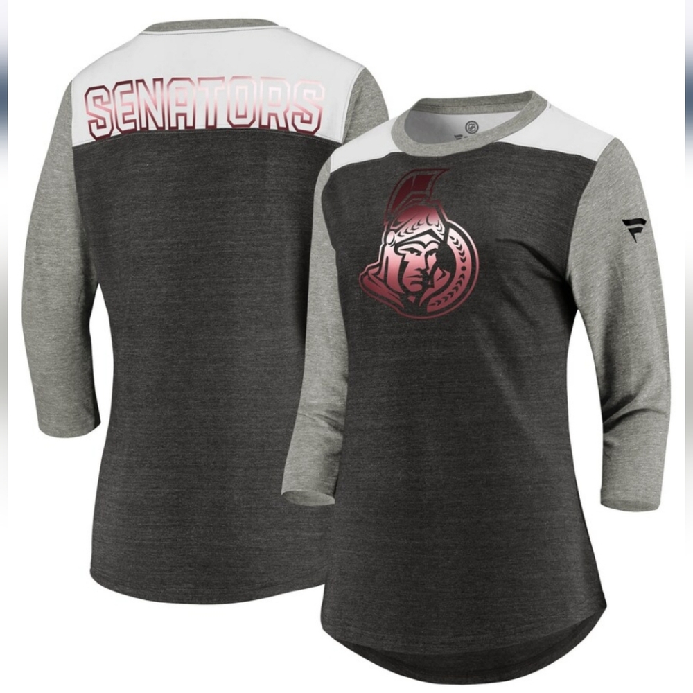 Large women's Ottawa Senators Fanatics black and heathered gray 3/4 slee…